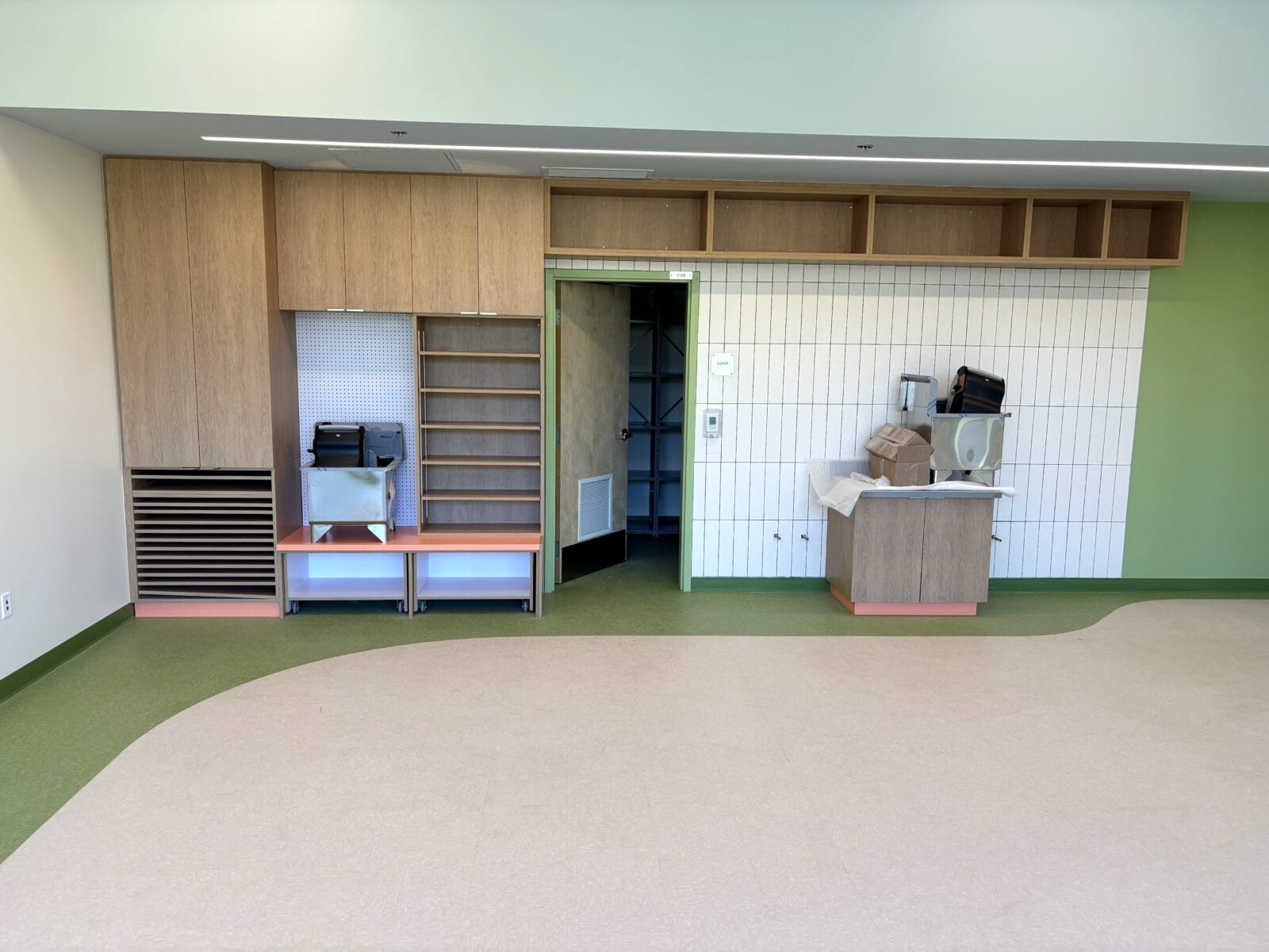 Wood veneer casework and shelving fabricated by DNS Industries for Brownsburg School