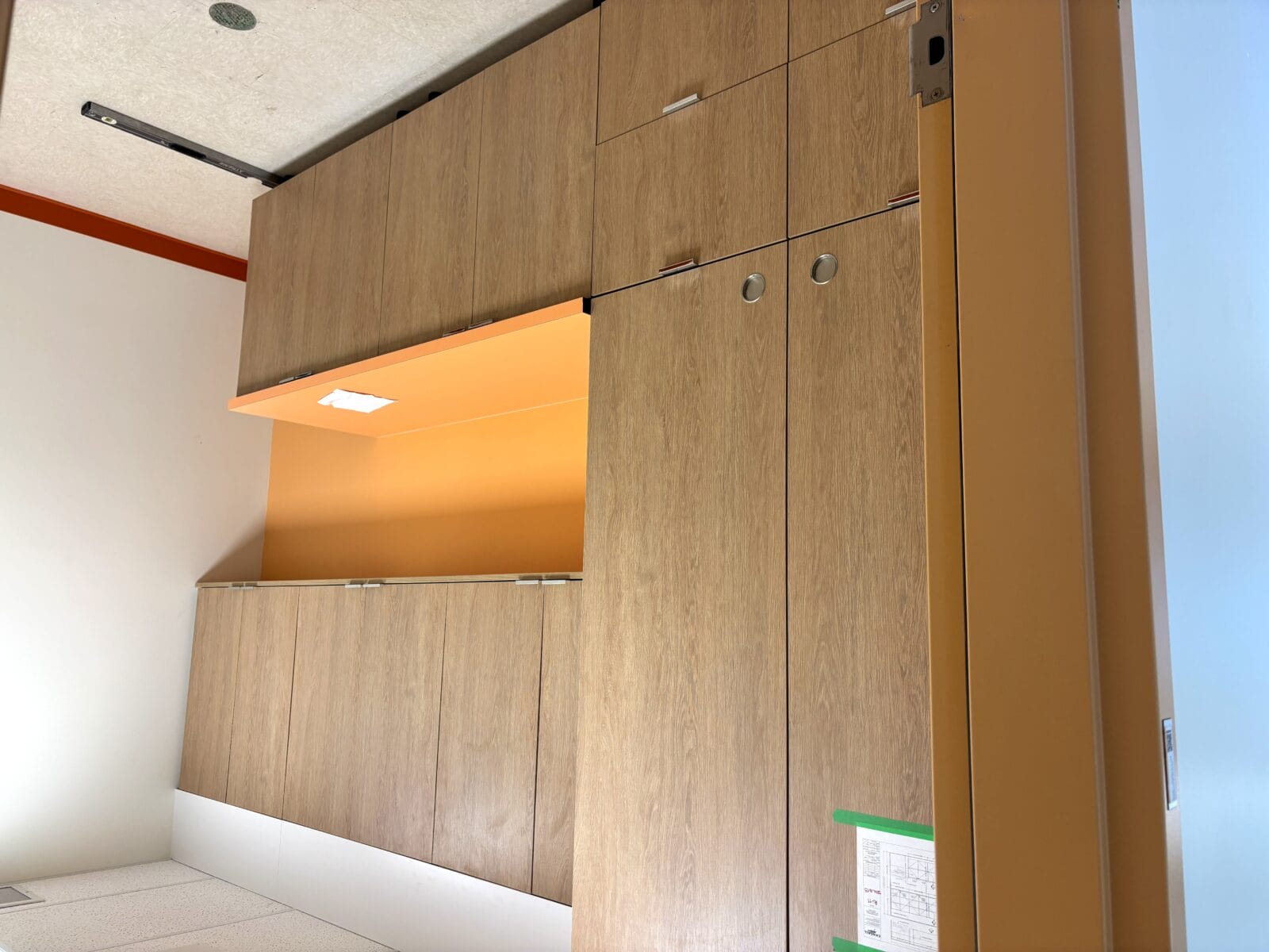 LED-backlit wood feature wall at Brownsburg School