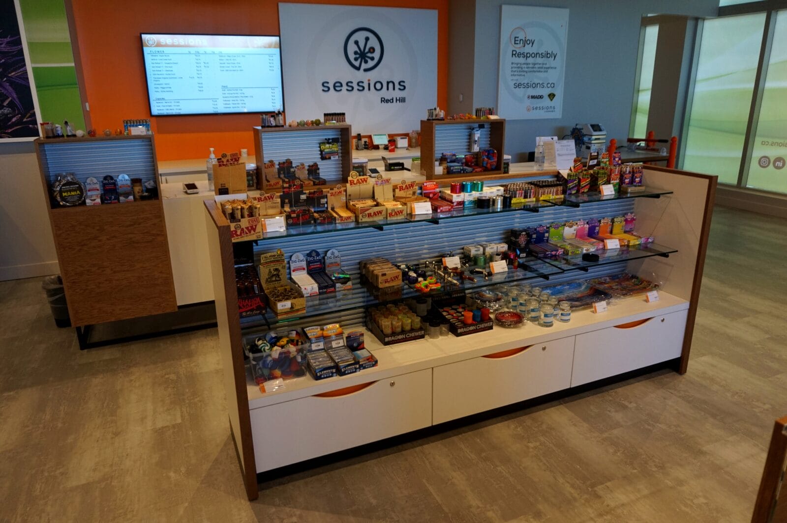 Cannabis retail store interior with display counter